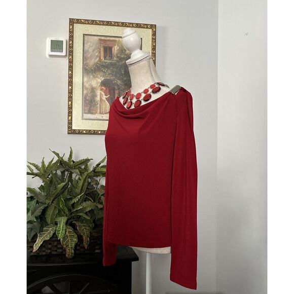 New York & Company women's stretch Blouse Size Small Red Long Sleeve Pullover - Picture 5 of 14